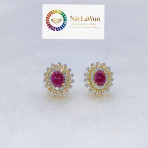 Mogok Natural Ruby Diamond Earrings Pendant Set