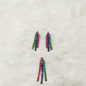 Newly released Mogok natural ruby, sapphire and Zambian emerald three-color pendant earrings