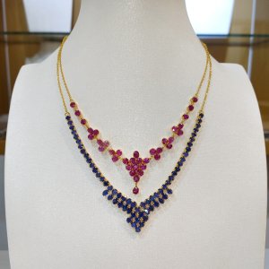 Newly released Mogok natural ruby ​​and sapphire half-strand necklaces